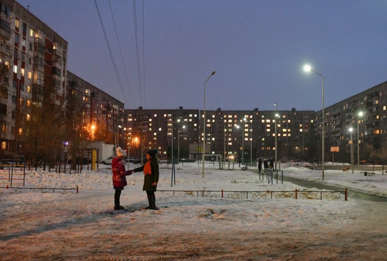 Ekibastouz Kazakhstan Immeubles Habitants Neige Nuit