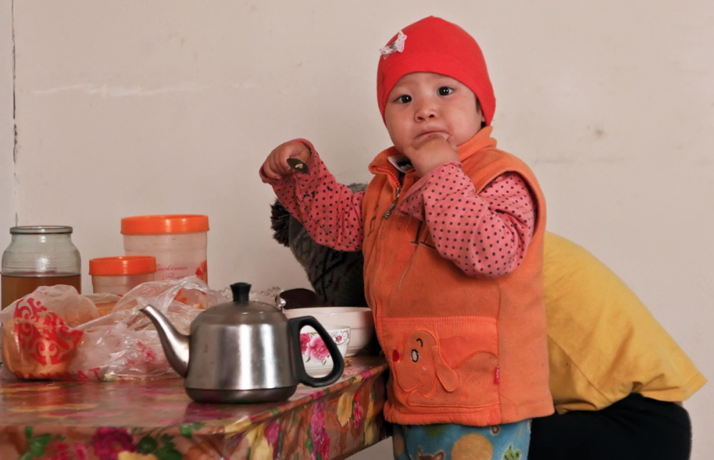 Kirghizstan Banlieue Muras-Ordo Altyn-Kazyk Maison Terre Illégal Enfant Thé Cuisine