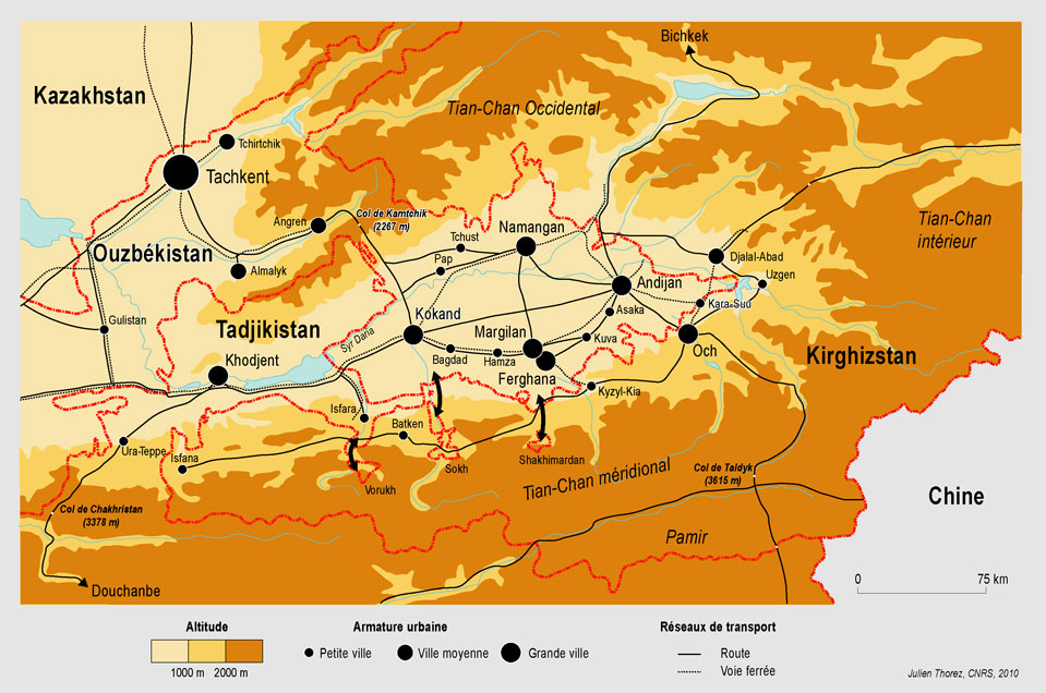 Carte Ferghana Tadjikistan Kirghizstan Conflit Routes