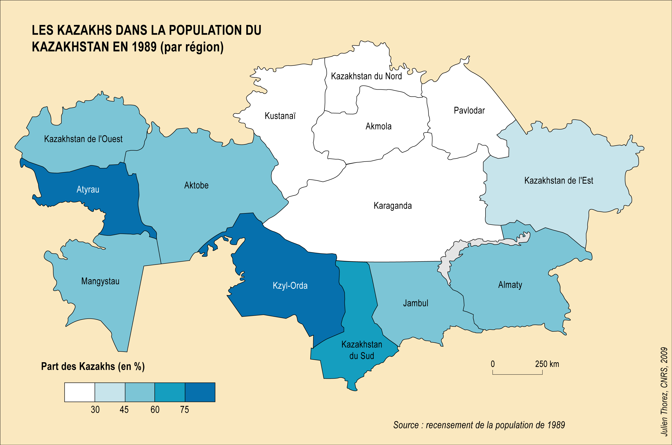 Les Kazakhs dans la population du Kazakhstan en 1989.